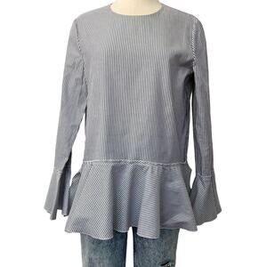 Theory Lexandra Mason Peplum Blouse Top Cotton Long Sleeve Pinstripe L